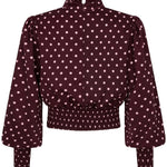 Pruimpaarse smock top met roze stippen Ydence Tessa – achterkant | Jo&Co Club