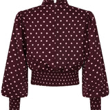 Pruimpaarse smock top met roze stippen Ydence Tessa – achterkant | Jo&Co Club