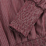Geruite smock top met pofmouwen Ydence Tessa in mauve – detail van de stof | Jo&Co Club