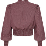 Geruite smock top met pofmouwen Ydence Tessa in mauve – achterkant | Jo&Co Club