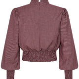 Geruite smock top met pofmouwen Ydence Tessa in mauve – achterkant | Jo&Co Club