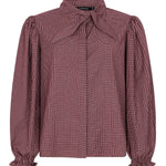 Geruite blouse met strik Ydence Amena in mauve – voorkant | Jo&Co Club