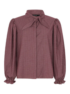 Geruite blouse met strik Ydence Amena in mauve – voorkant | Jo&Co Club