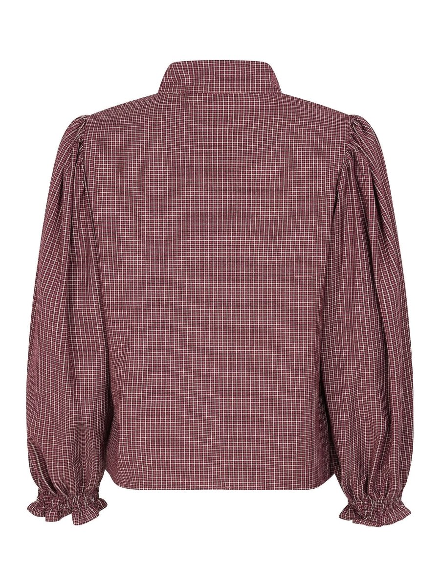 Geruite blouse met strik Ydence Amena in mauve – achterkant | Jo&Co Club