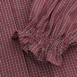 Geruite blouse met strik Ydence Amena in mauve – detail van de stof | Jo&Co Club