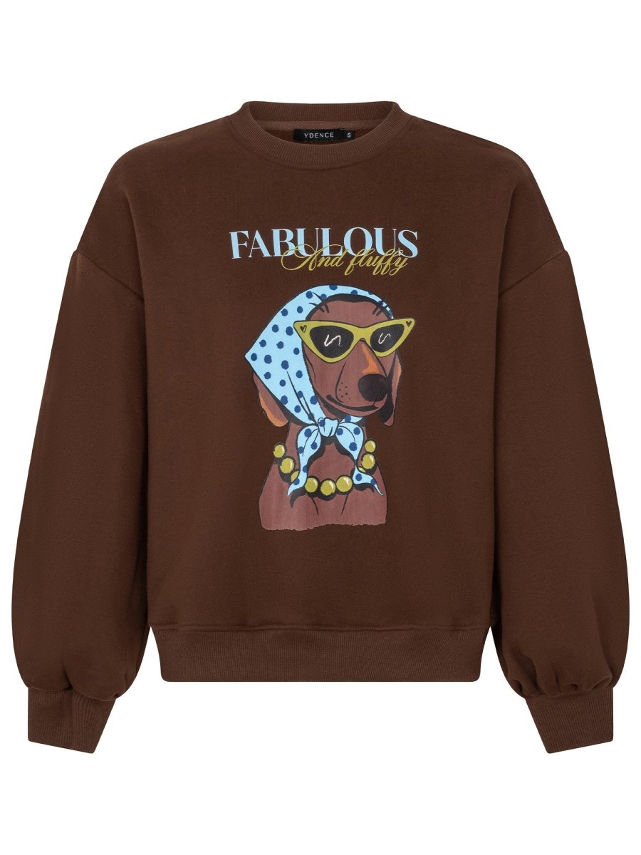 Vrijstaande productfoto van een trui met print in bruin op een witte achtergrond | Ydence Fabulous | Jo&Co Club