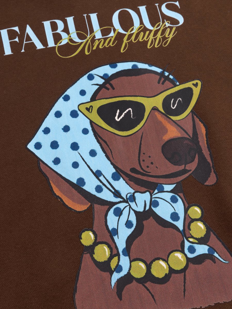 Detailopname van de print op een trui in bruin | Ydence Fabulous | Jo&Co Club