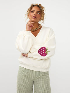 Ydence Sweater Strawberry | Ecru in Ecru (sweatshirt), donker olijfgroen en, sweatshirt en broek met wide leg