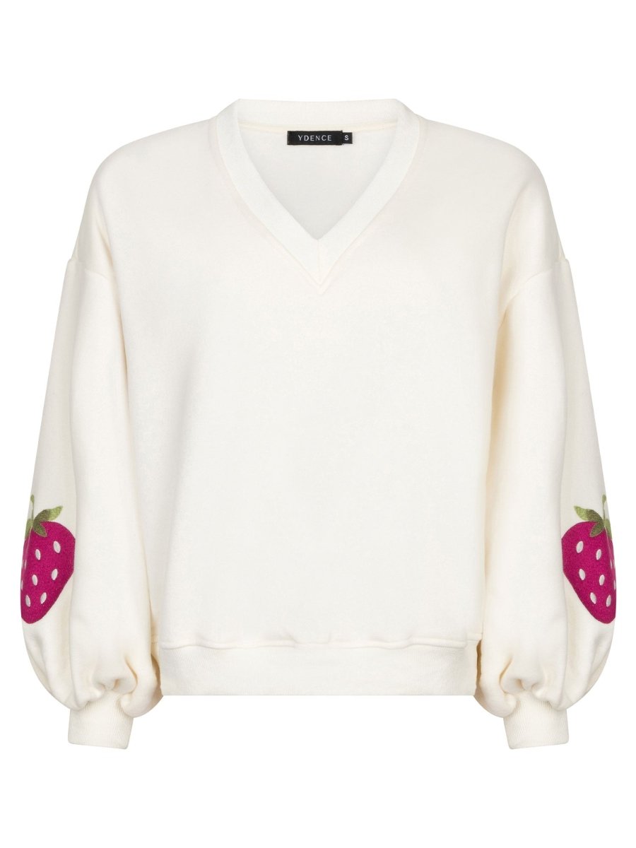 Ydence Sweater Strawberry | Ecru in Ecru (hoofdkleur), fuchsiaroze (aardbeien), Relaxte, oversized pasvorm