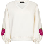 Ydence Sweater Strawberry | Ecru in Ecru (hoofdkleur), fuchsiaroze (aardbeien), Relaxte, oversized pasvorm