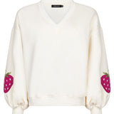 Ydence Sweater Strawberry | Ecru in Ecru (hoofdkleur), fuchsiaroze (aardbeien), Relaxte, oversized pasvorm