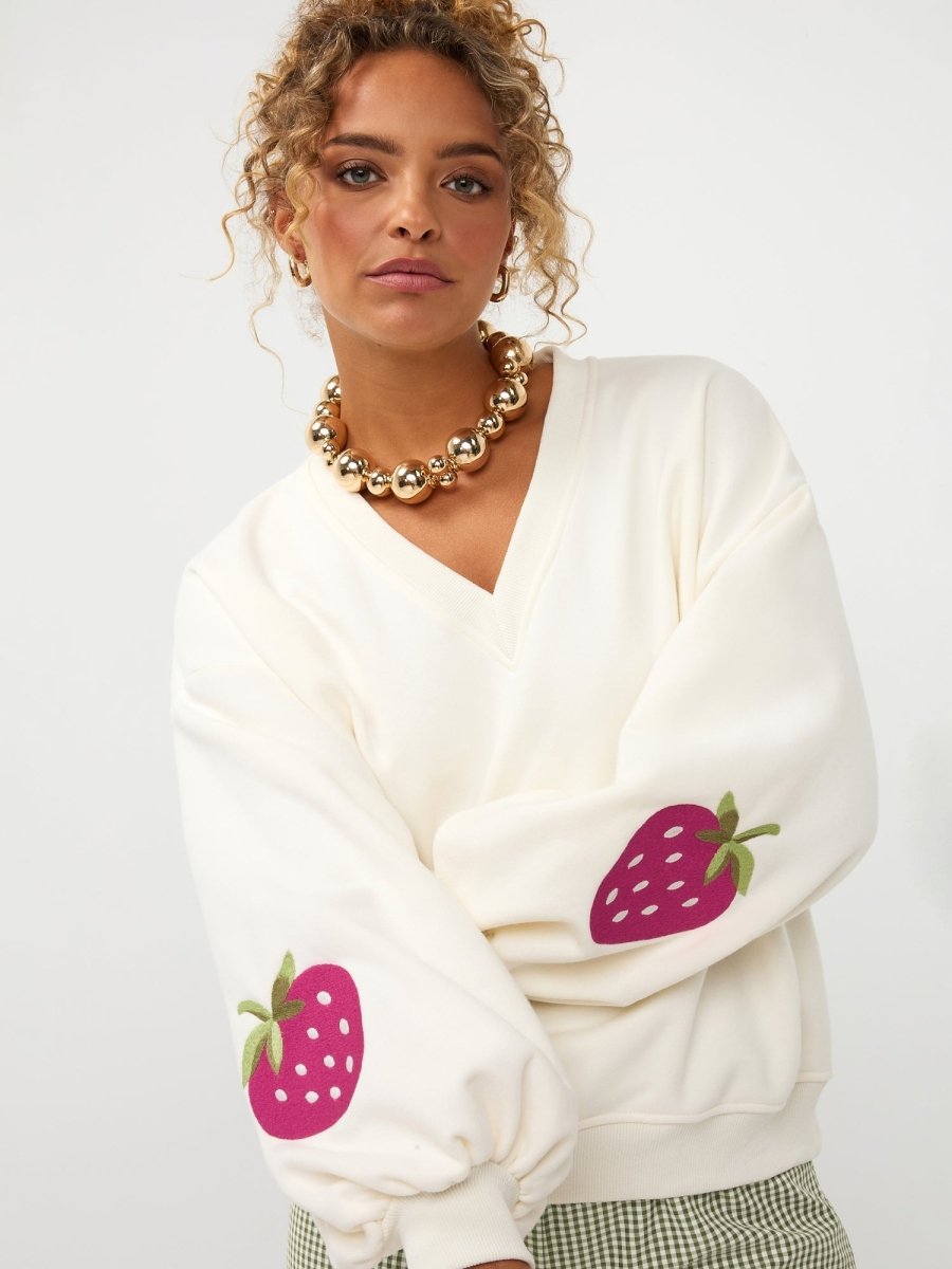 Ydence Sweater Strawberry | Ecru in Gebroken wit (ecru), oversized