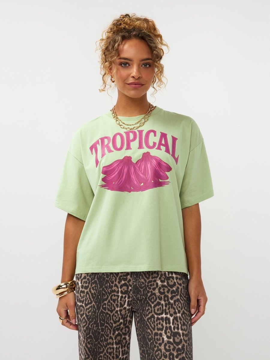 Ydence T-shirt Tropical Groen – T-Shirts van Ydence, kleur 34/XS, maat | Jo&Co Club