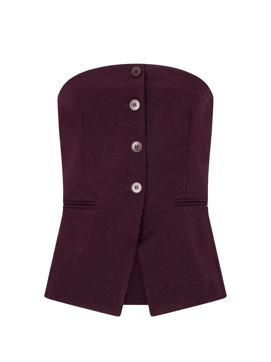Vrijstaande productfoto van een top in aubergine op een witte achtergrond | Ydence Asher | Jo&Co Club