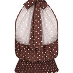 Dit is een productfoto van de achterkant van een bruine top met witte polkadots | Ydence Jamie | Jo&Co Club