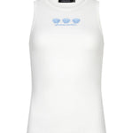 Een vrijstaande foto van een gebroken witte, geribbelde tanktop met een hoge, ronde halslijn | Ydence Sea shells | Jo&Co Club