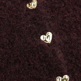 Pruimpaars vest met gouden hartjesknopen Ydence Rochelle – detail van de stof | Jo&Co Club